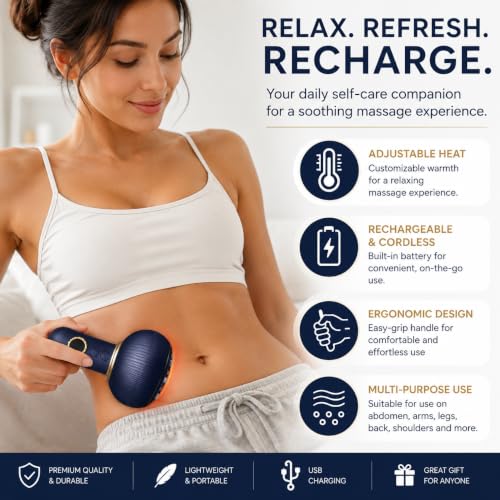 Vistas Markets Massage Tool for Body & Face, Electric Massager with Adjustable Heat, Ergonomic Body Sculpting Brush, Portable Cordless Self-Care Device for Relaxation and Skin Care