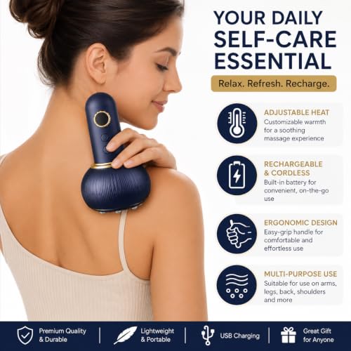 Vistas Markets Massage Tool for Body & Face, Electric Massager with Adjustable Heat, Ergonomic Body Sculpting Brush, Portable Cordless Self-Care Device for Relaxation and Skin Care