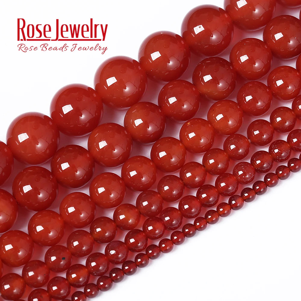 Natural Stone Red Agates Carnelian Round Gem Loose Beads 15" Strand 4 6 8 10 12 14 16 MM Pick Size For Jewelry Making