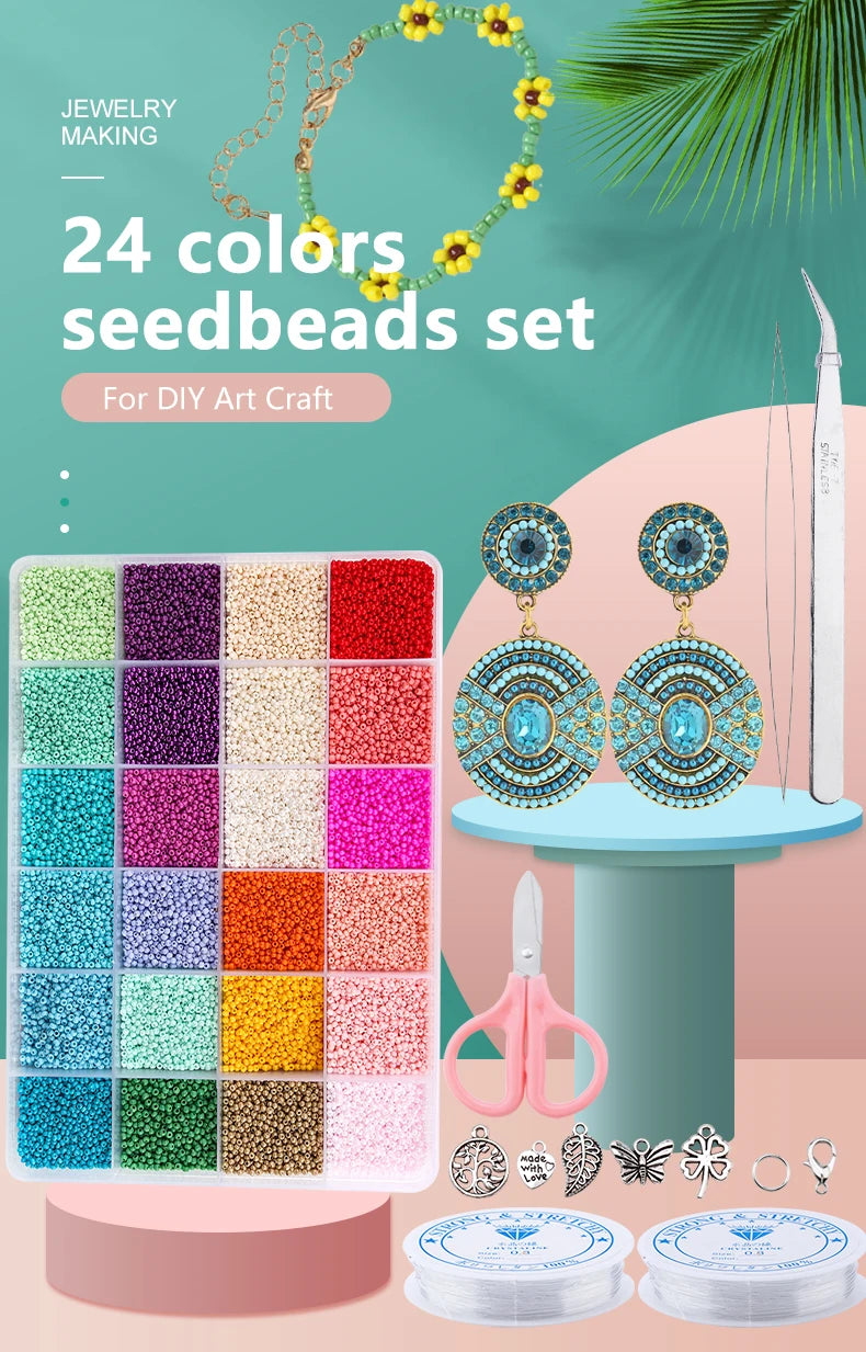 20000PCS 2mm Glass Seed Beads Jewelry Making Kit – Multicolor Tiny Beads Set