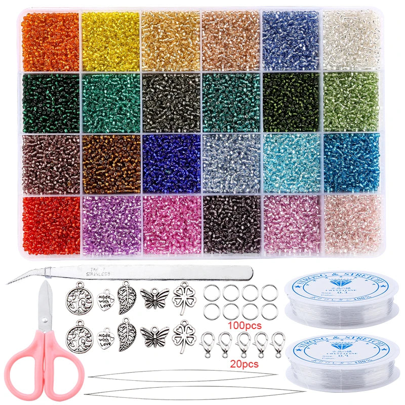 20000PCS 2mm Glass Seed Beads Jewelry Making Kit – Multicolor Tiny Beads Set