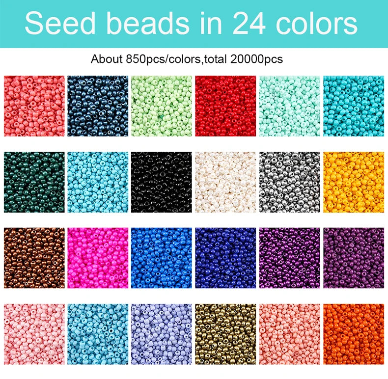 20000PCS 2mm Glass Seed Beads Jewelry Making Kit – Multicolor Tiny Beads Set
