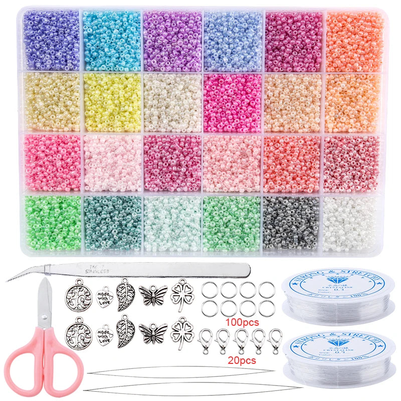 20000PCS 2mm Glass Seed Beads Jewelry Making Kit – Multicolor Tiny Beads Set