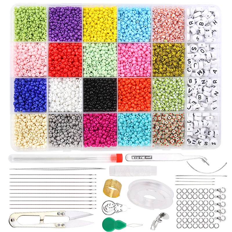 20000PCS 2mm Glass Seed Beads Jewelry Making Kit – Multicolor Tiny Beads Set