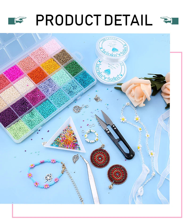 20000PCS 2mm Glass Seed Beads Jewelry Making Kit – Multicolor Tiny Beads Set
