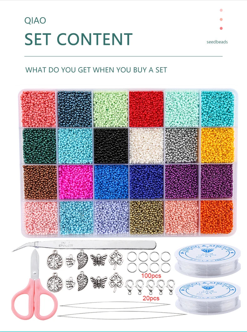 20000PCS 2mm Glass Seed Beads Jewelry Making Kit – Multicolor Tiny Beads Set