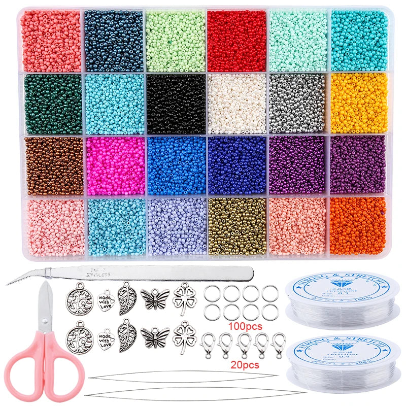 20000PCS 2mm Glass Seed Beads Jewelry Making Kit – Multicolor Tiny Beads Set