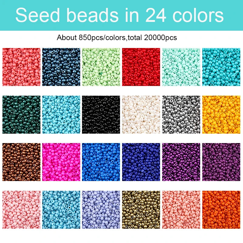 20000PCS 2mm Glass Seed Beads Jewelry Making Kit – Multicolor Tiny Beads Set