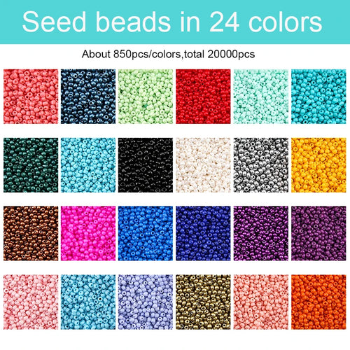 20000PCS 2mm Glass Seed Beads Jewelry Making Kit – Multicolor Tiny Beads Set