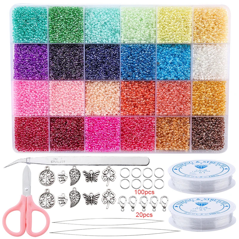 20000PCS 2mm Glass Seed Beads Jewelry Making Kit – Multicolor Tiny Beads Set
