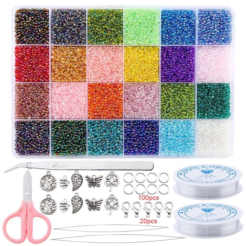 20000PCS 2mm Glass Seed Beads Jewelry Making Kit – Multicolor Tiny Beads Set