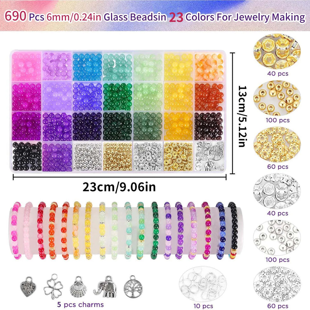 1105PCS Glass Bead Jewelry Making Kit – Colorful Round Beads Set for DIY