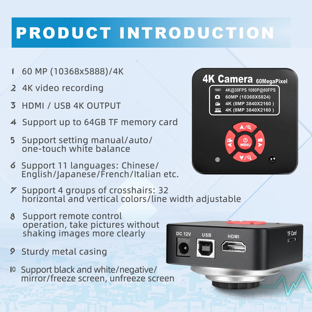 Microscope With 360° Adjustable Arm, 4K 48MP HDMI TYPE-C  0-150X Magnification
