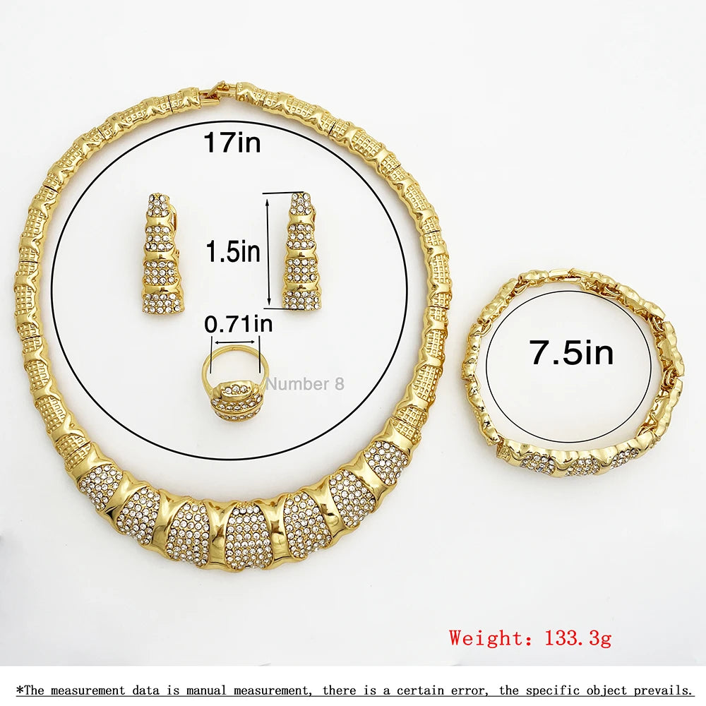 Jewelry Set For Women 18K Gold Plated Luxury Necklace Earrings Bracelet And Ring Set