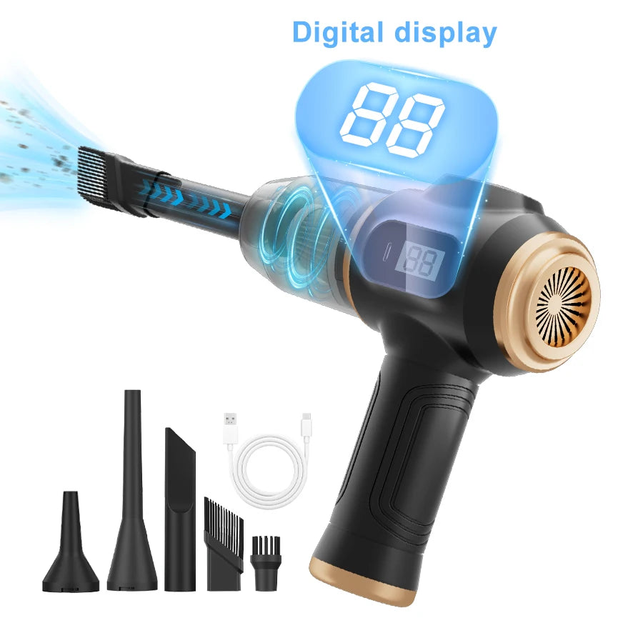 Powerful 2-in-1 Air Duster & Vacuum, Handheld Cordless Cleaner with Digital Display