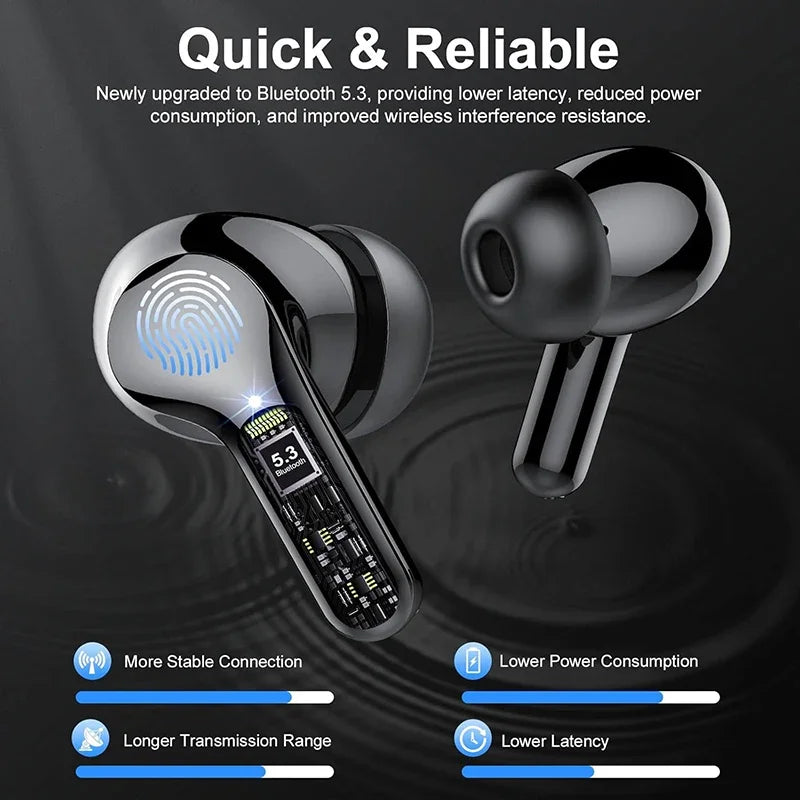 Wireless Ear Buds with LED Display HiFi Stereo Earbuds Headphones with IP7 Waterproof