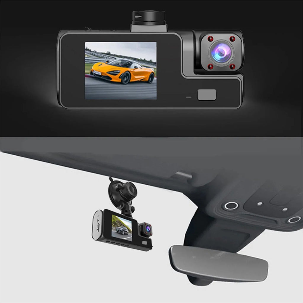Triple Lens 1080P WiFi Dash Cam with Front, Rear & Cabin Recording, Night Vision
