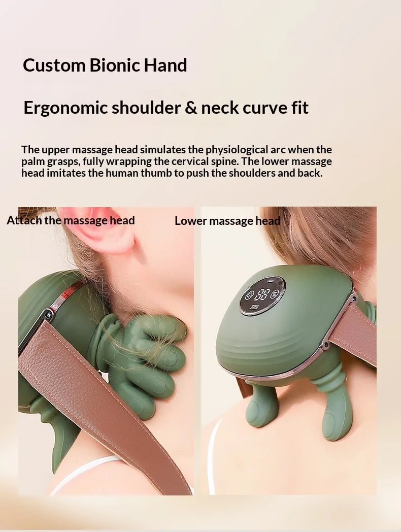 Finger Neck & Shoulder Massager with Heat Kneading for Relaxation
