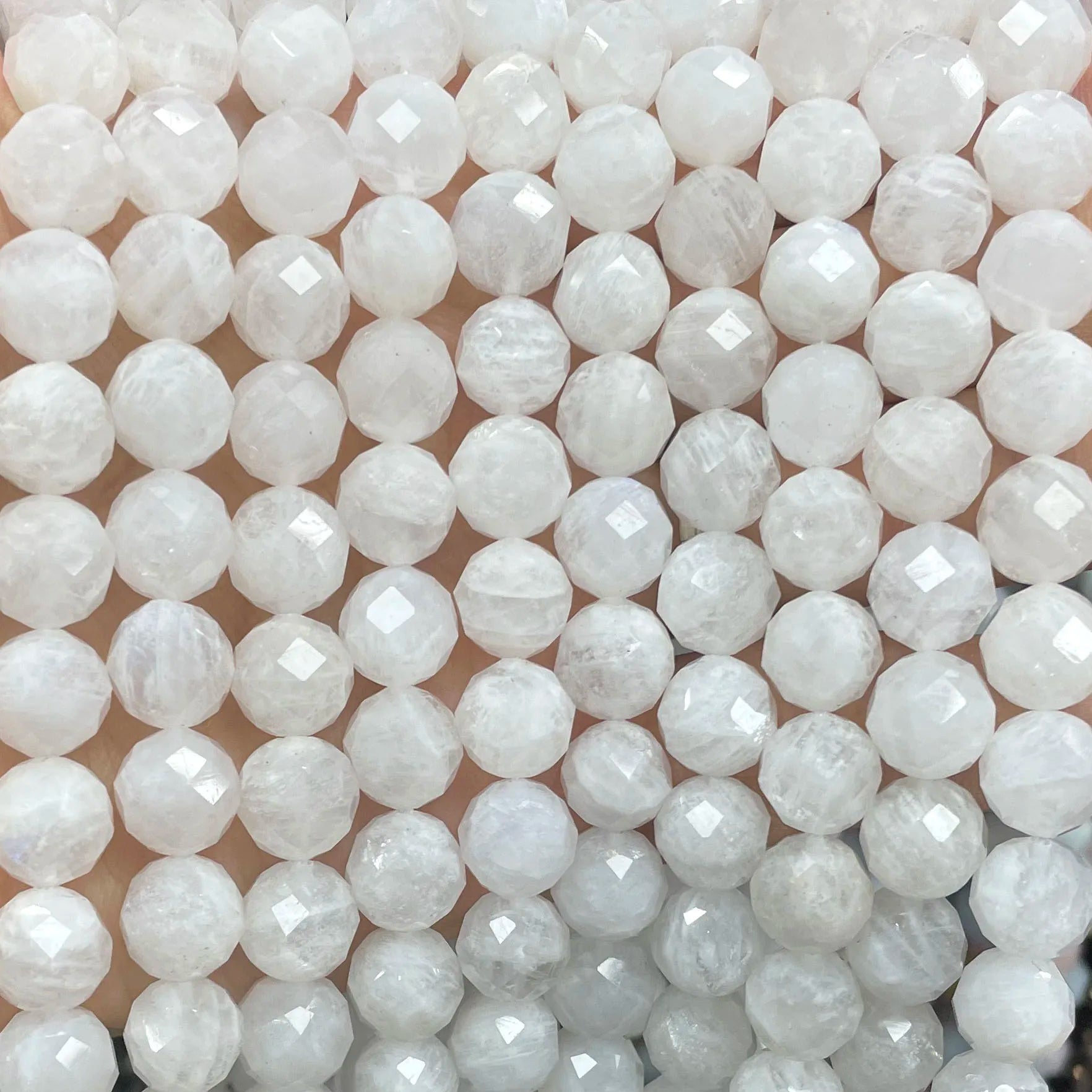 Natural Stone White Moonstone Gem Beads 6-10mm Faceted Loose Spacer for DIY Jewelry Making