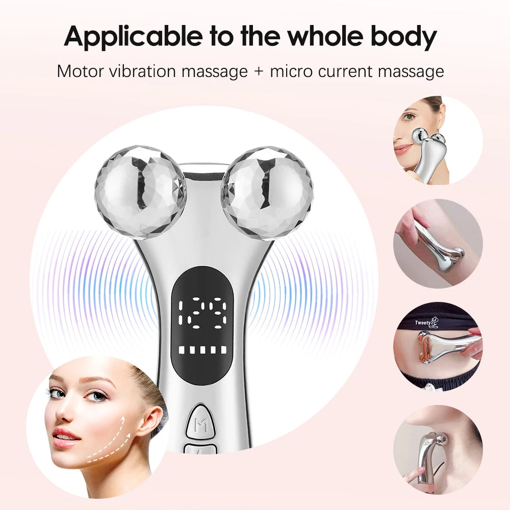 Electric Facial Micro-current Beauty Instrument LED Display Face Lift Roller Massager