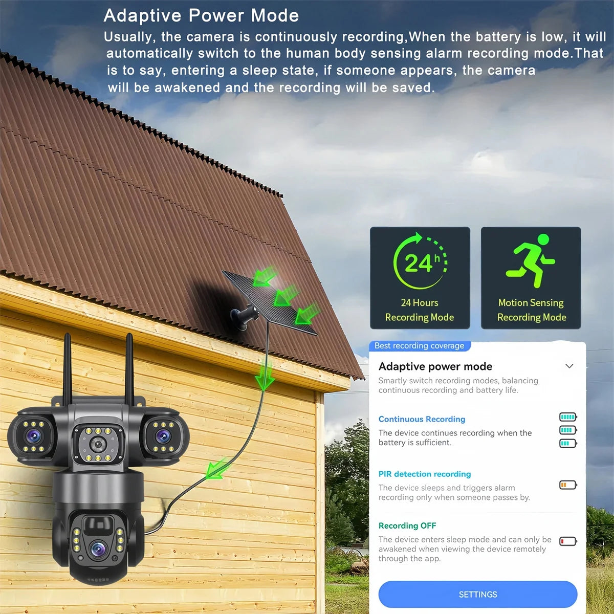 15MP 8K Solar Security Camera Outdoor – Triple Lens WiFi IP Camera with Night Vision, Two-Way Audio, Human Detection, Waterproof Wireless CCTV Surveillance System