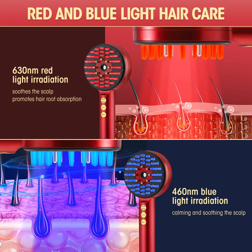 Deep Kneading Massage Comb, Red Light Therapy Scalp Massager