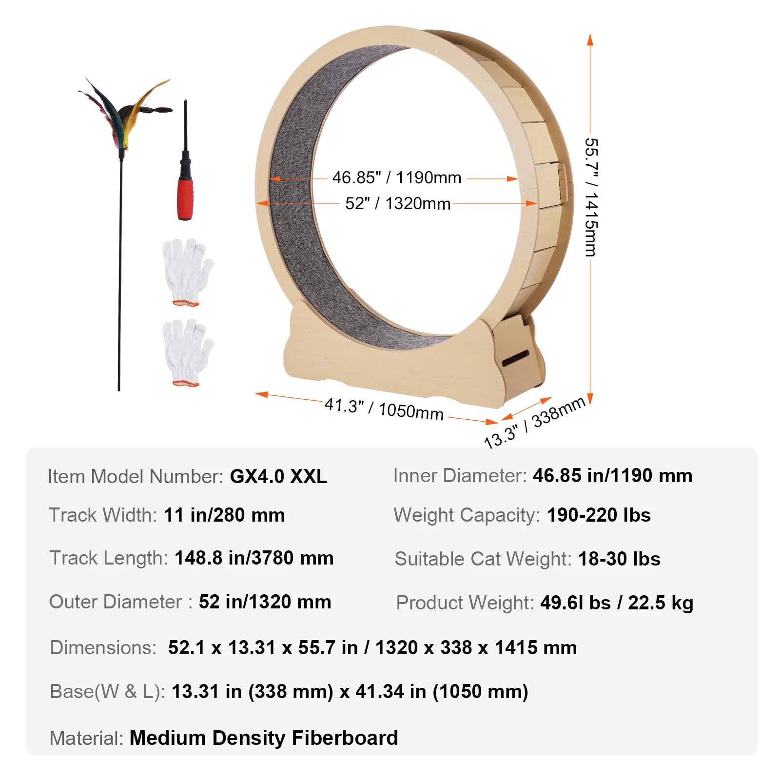 Wooden Cat Exercise Wheel Large Cat Treadmill Wheel for Indoor Cat Running