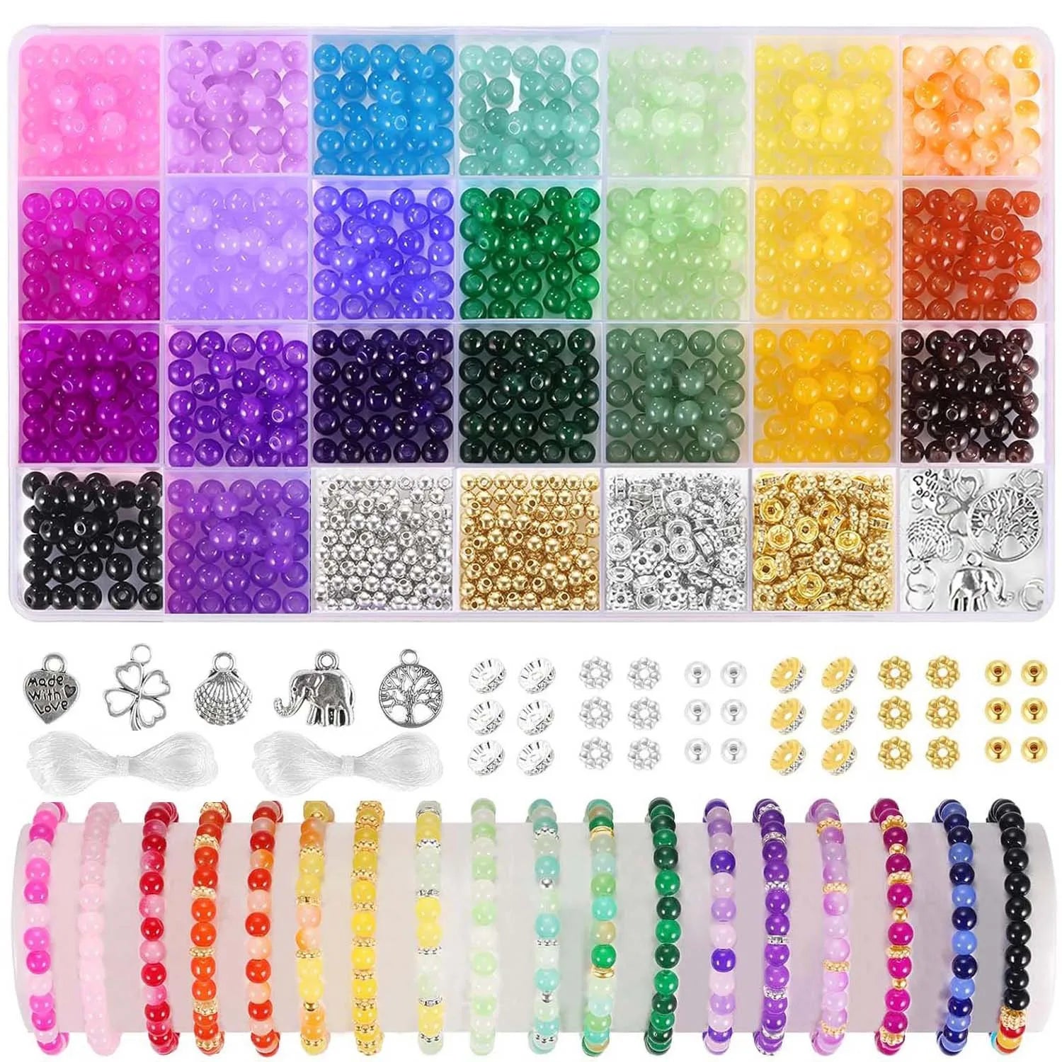 1105PCS Glass Bead Jewelry Making Kit – Colorful Round Beads Set for DIY Friendship Bracelets, Necklaces & Crafts, Beginner Beading Supplies with Assorted Colors