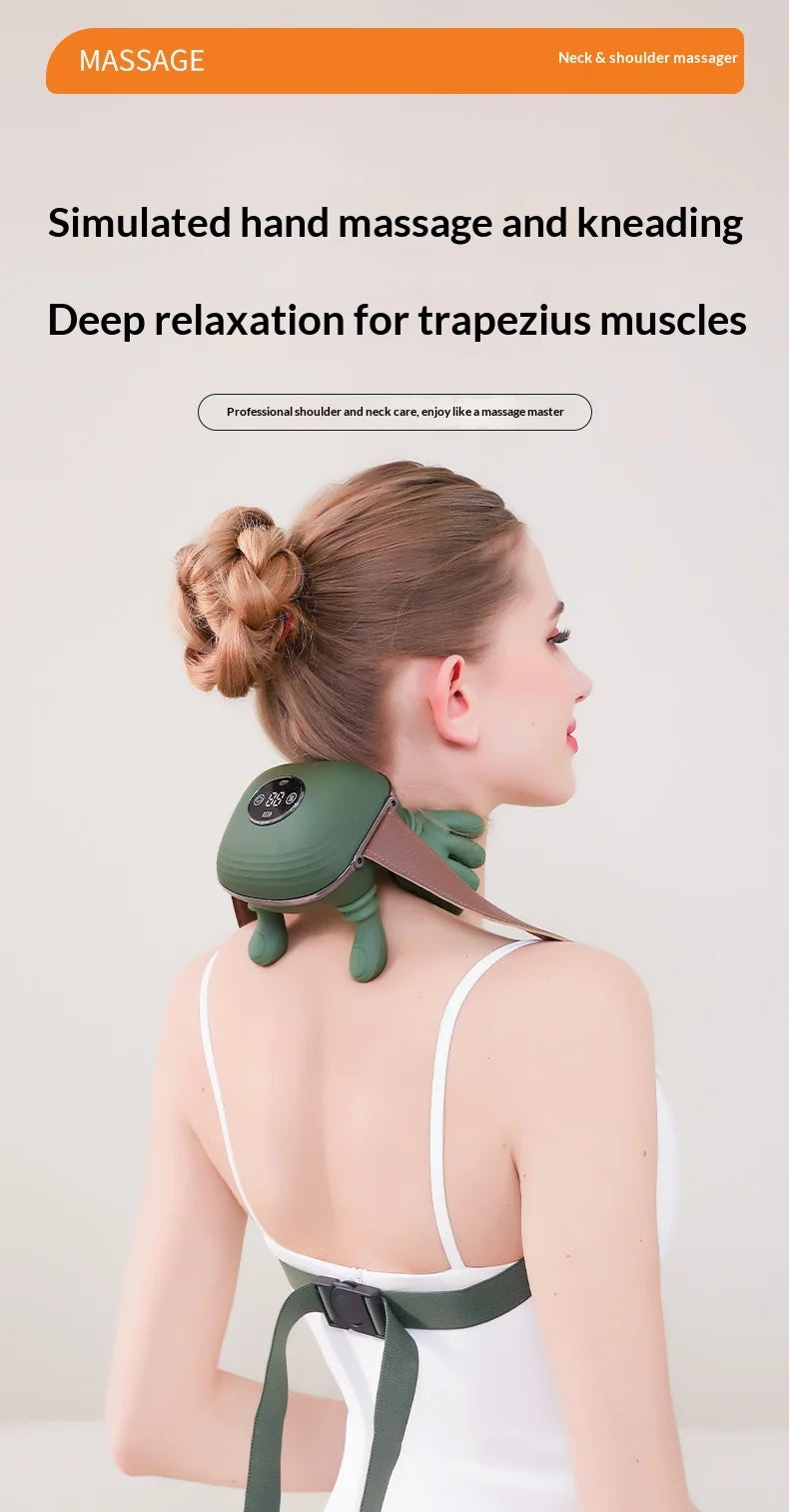 Finger Neck & Shoulder Massager with Heat Kneading for Relaxation