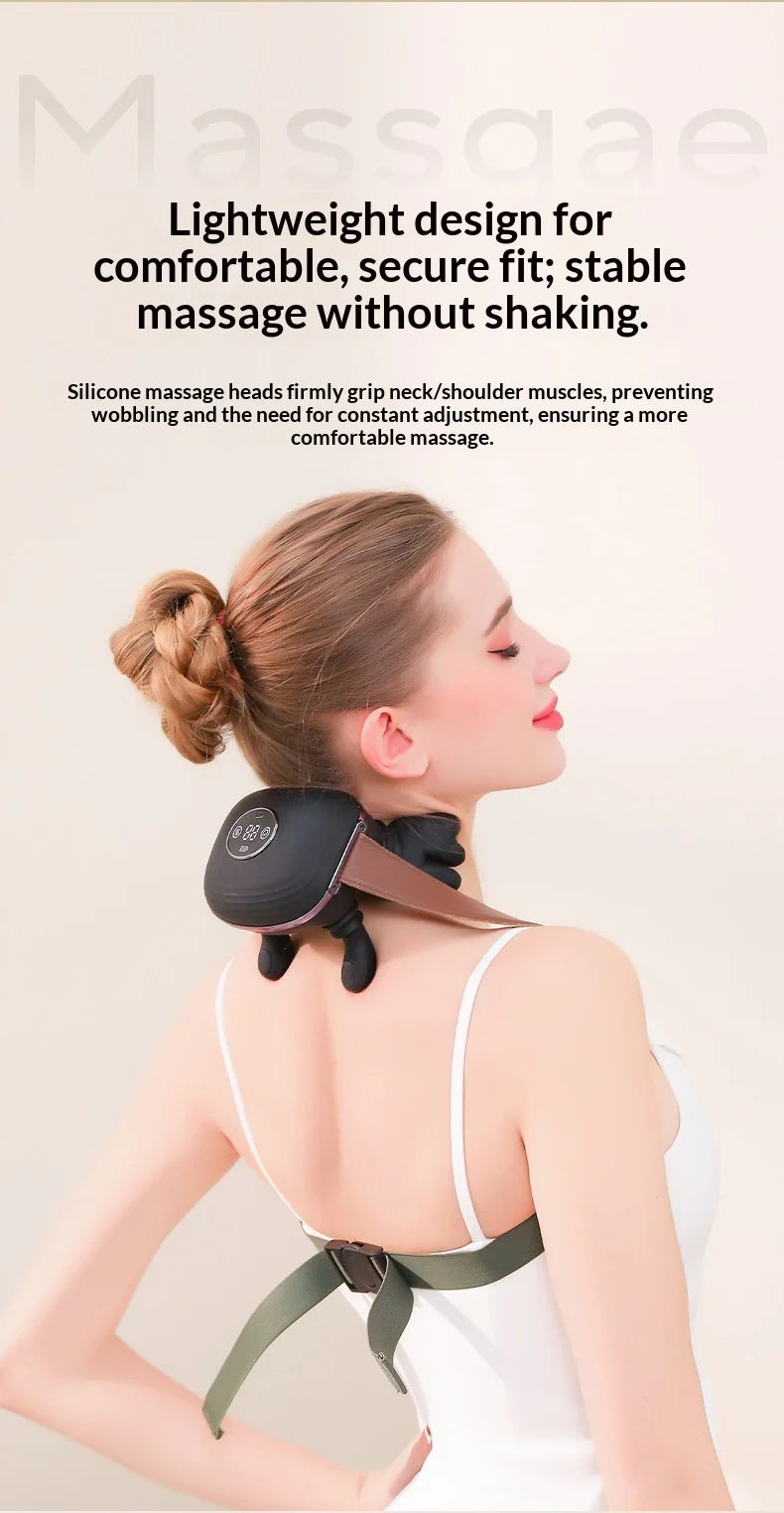 Finger Neck & Shoulder Massager with Heat Kneading for Relaxation