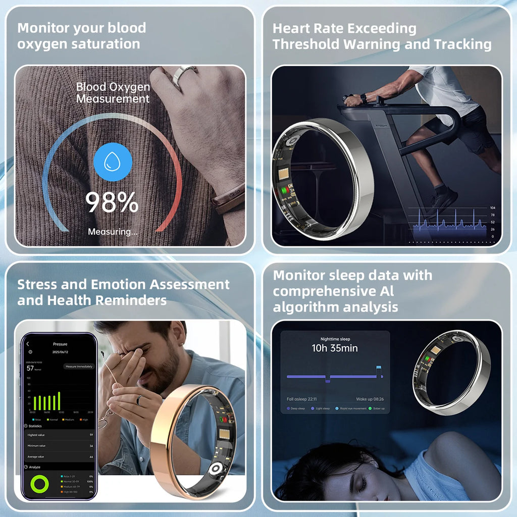 Smart Ring Bluetooth Call Heart Rate Blood Pressure Monitor 5ATM Waterproof