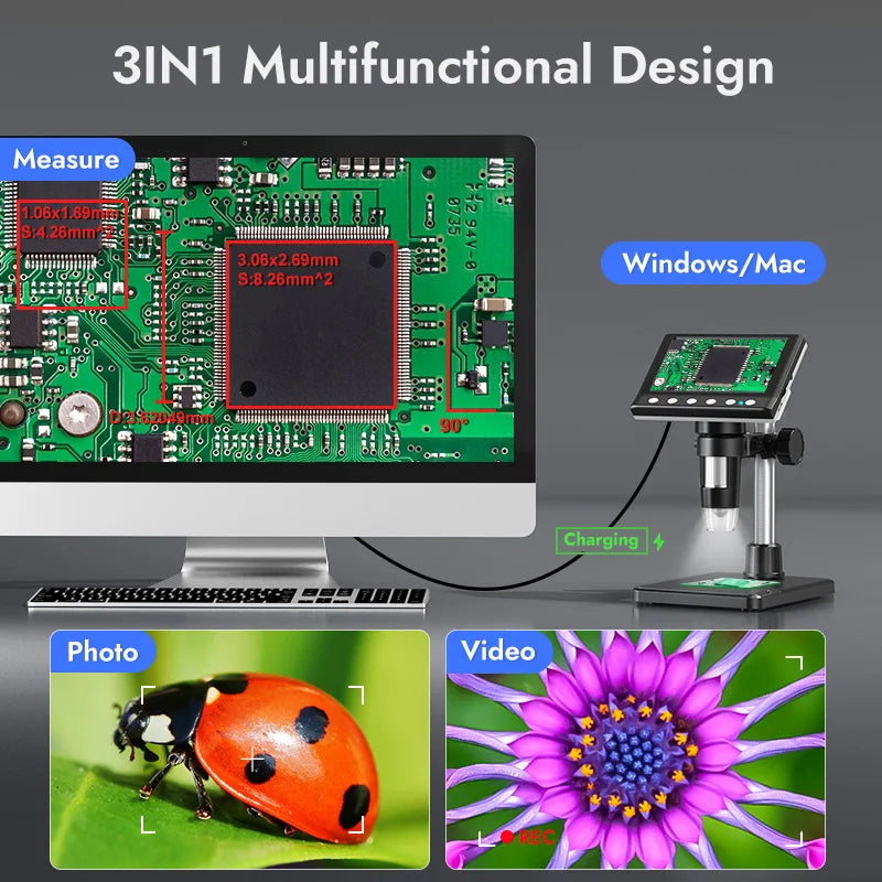 Digital Microscope 4.3'' 1000X Coin Microscope 1080P Video Microscope