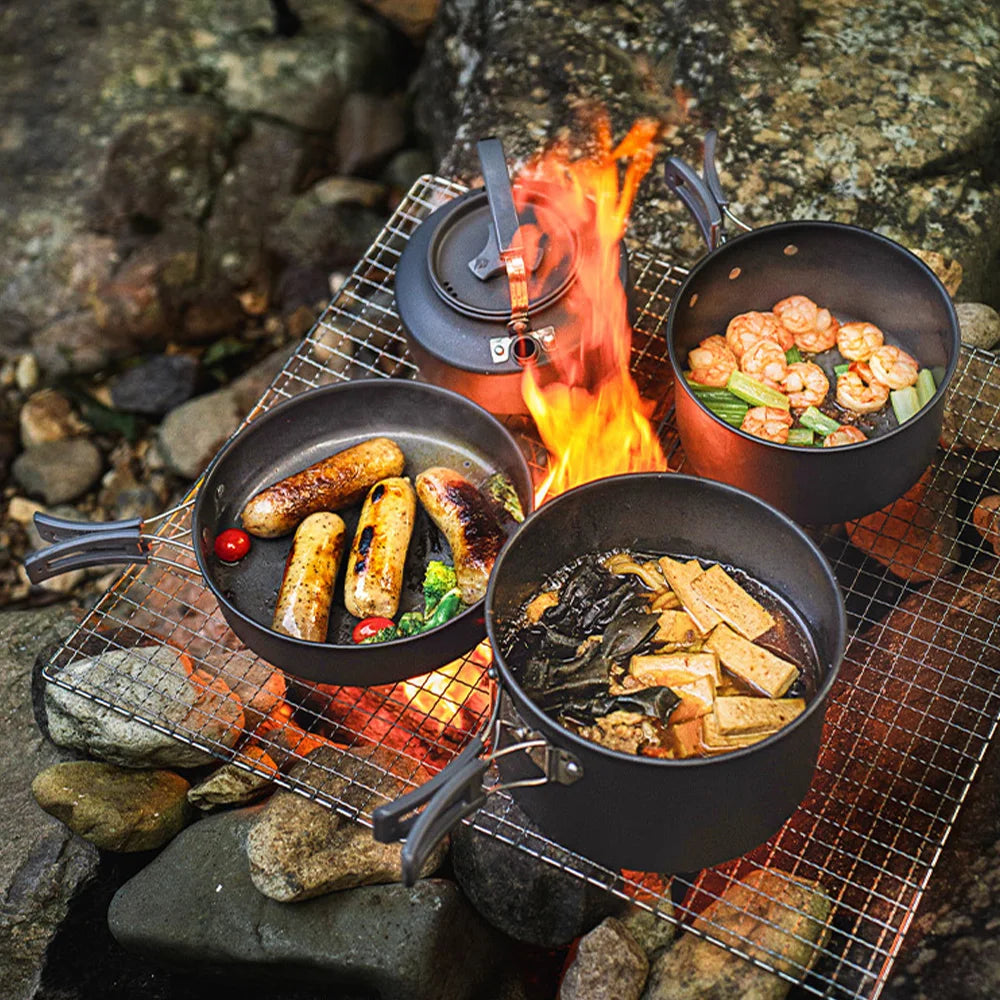 Camping Cooking Pot Aluminum Alloy Camping Cookware with Folding Handle for Camping Picnic Hiking