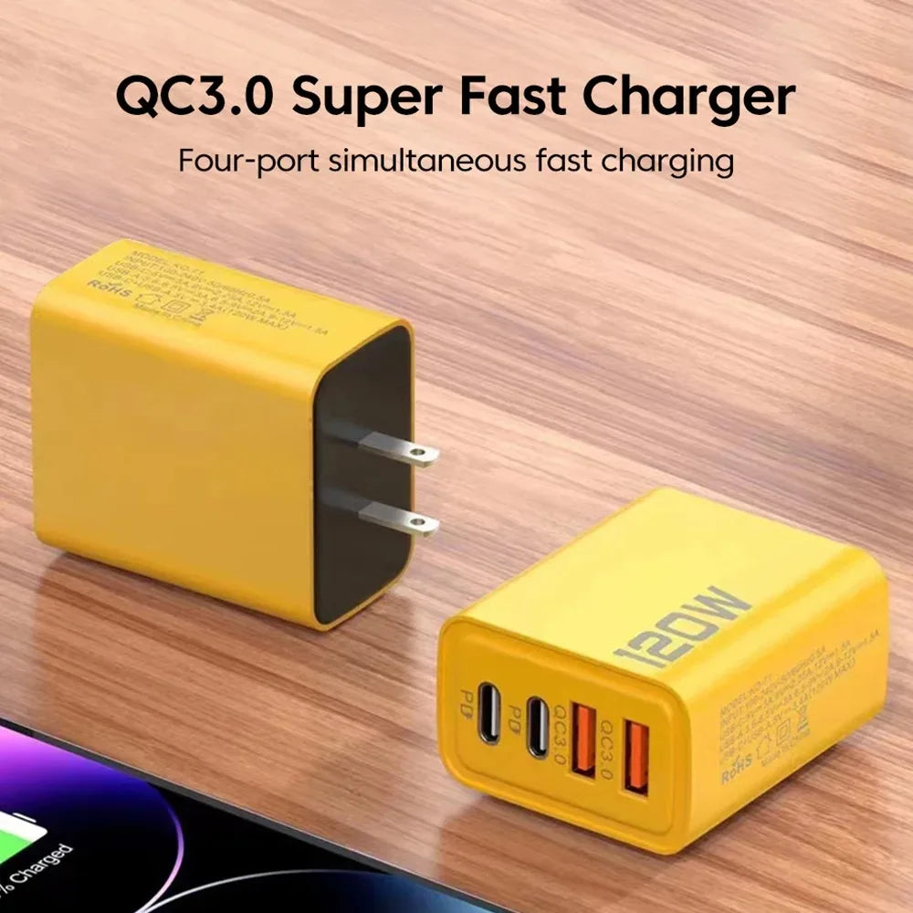 4-Port USB-C PD Fast Charger with Quick Charge 3.0, Multi-Device Wall