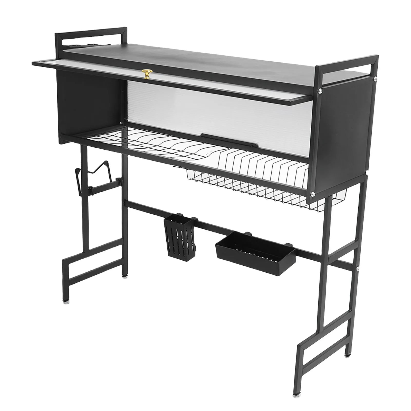 Kitchen Sink Rack Carbon Steel Space Saving 2 Tier Above Kitchen Sink Dish Drying Drainer Rack with Cover for Kitchen