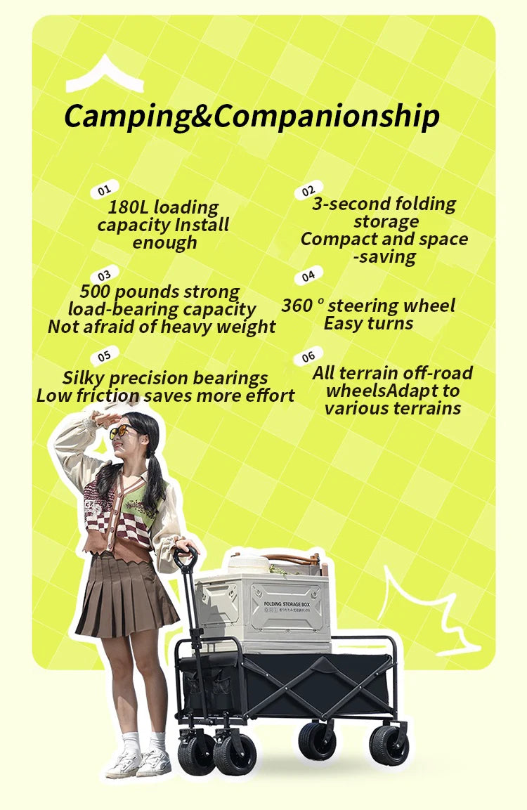 camping cart foldable trolley outdoor picnic portable hand-pull cart camping trailer camping