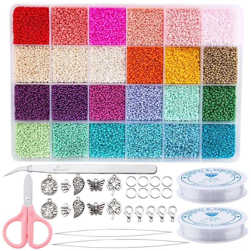 20000PCS 2mm Glass Seed Beads Jewelry Making Kit – Multicolor Tiny Beads Set