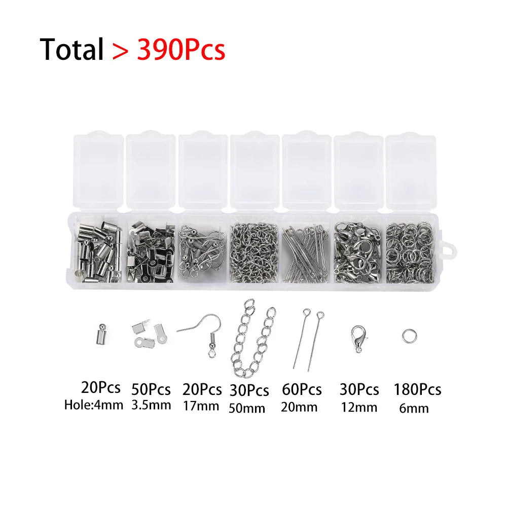 210–400PCS Jewelry Findings Starter Kit – Lobster Clasps, Jump Rings, Crimp Ends & Beads Set