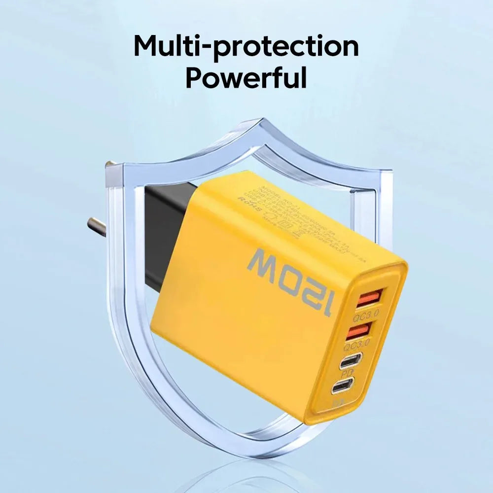 4-Port USB-C PD Fast Charger with Quick Charge 3.0, Multi-Device Wall