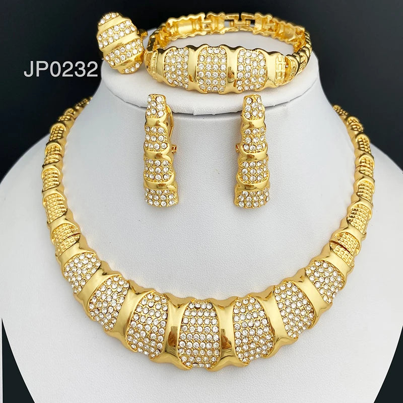 Jewelry Set For Women 18K Gold Plated Luxury Necklace Earrings Bracelet And Ring Set