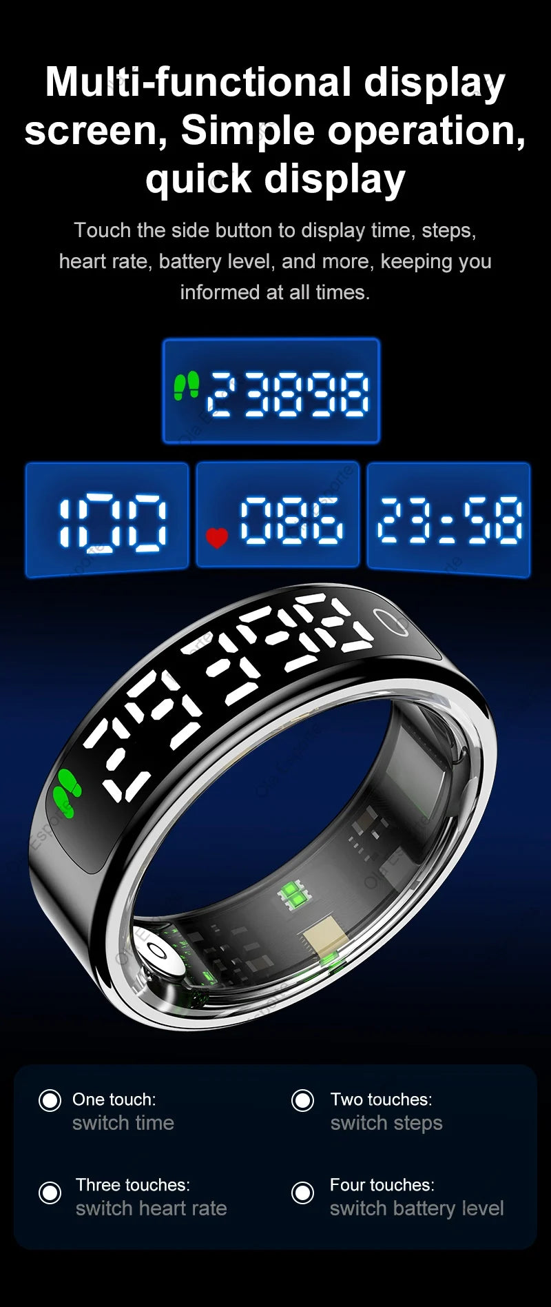 Smart Ring Hd Screen 5ATM Waterproof HeartRate Monitor
