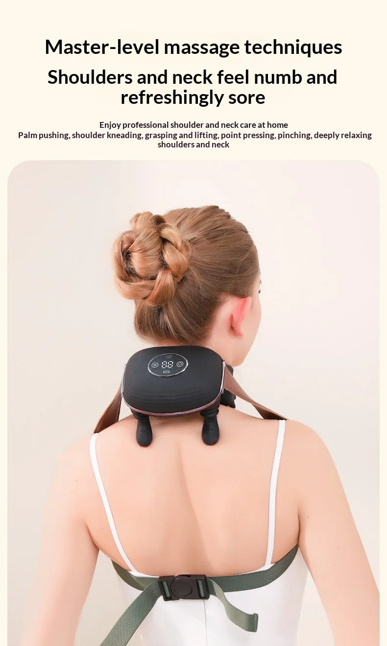 Finger Neck & Shoulder Massager with Heat Kneading for Relaxation