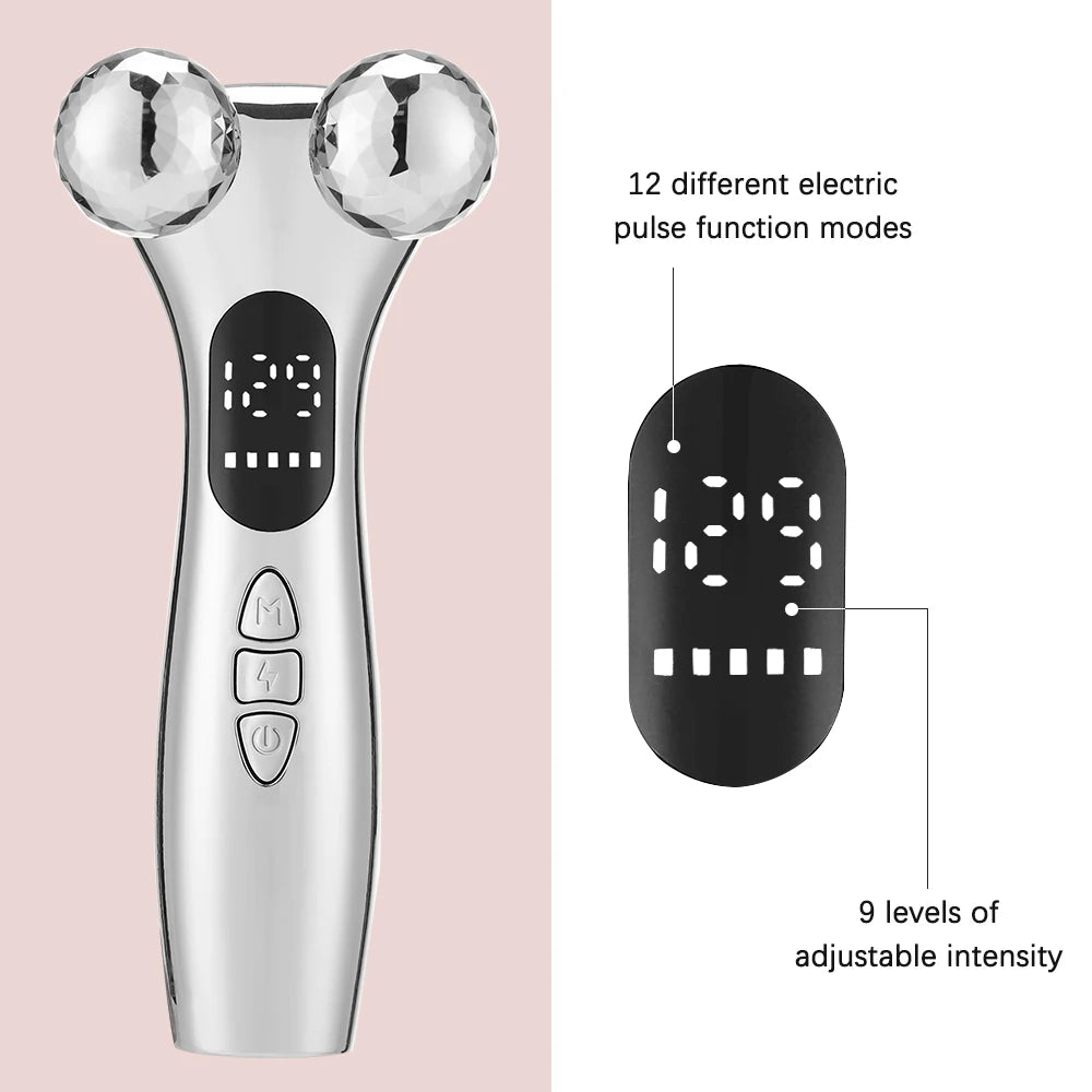 Electric Facial Micro-current Beauty Instrument LED Display Face Lift Roller Massager