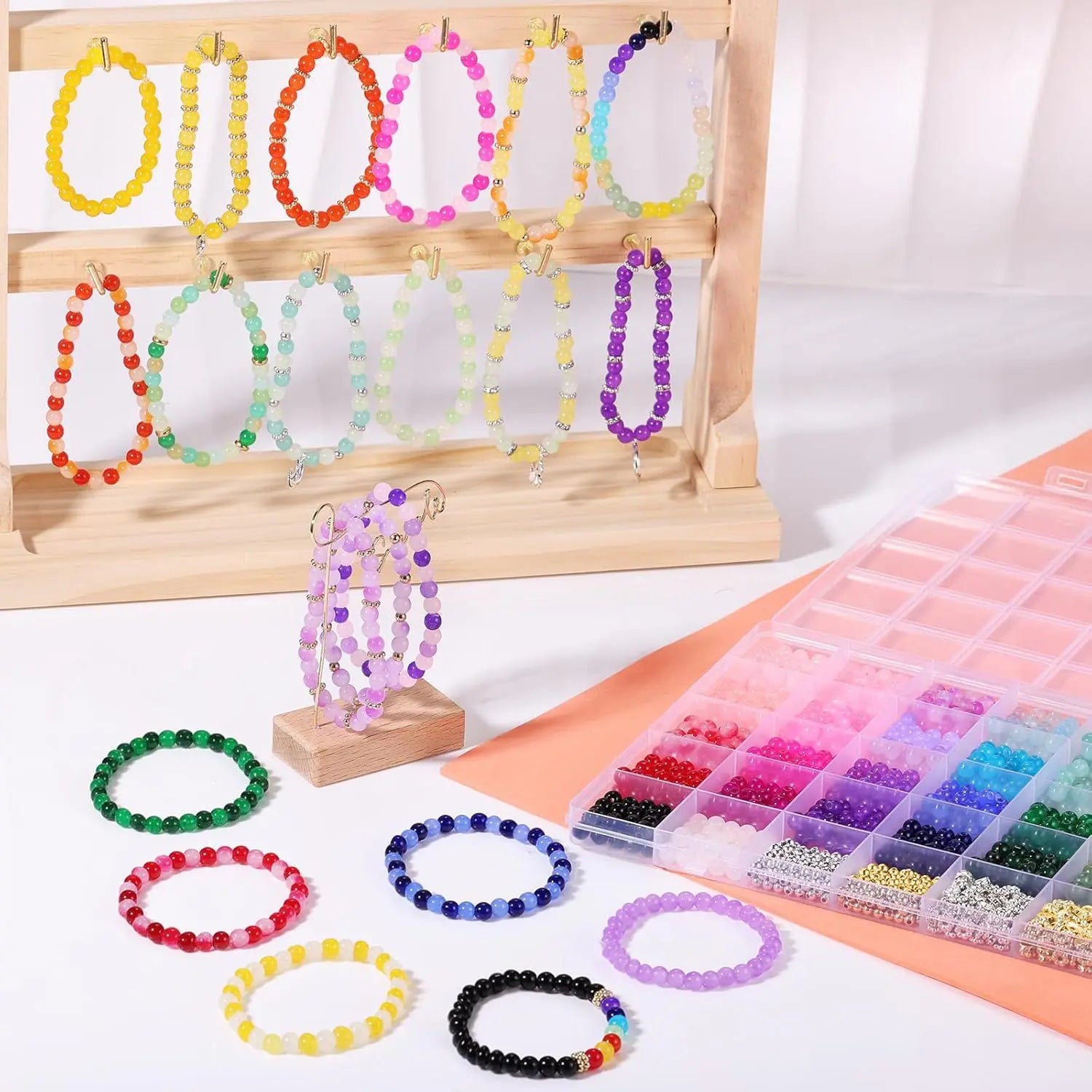 1105PCS Glass Bead Jewelry Making Kit – Colorful Round Beads Set for DIY Friendship Bracelets, Necklaces & Crafts, Beginner Beading Supplies with Assorted Colors