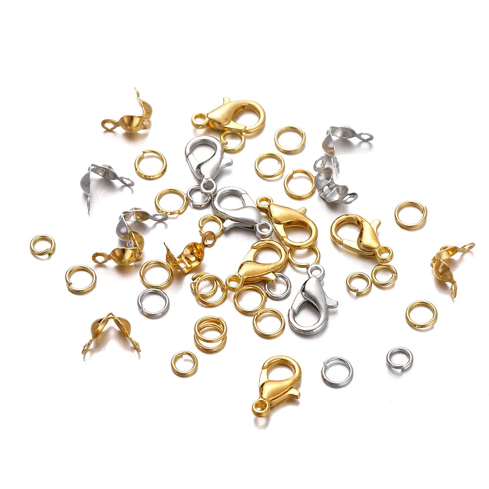210–400PCS Jewelry Findings Starter Kit – Lobster Clasps, Jump Rings, Crimp Ends & Beads Set
