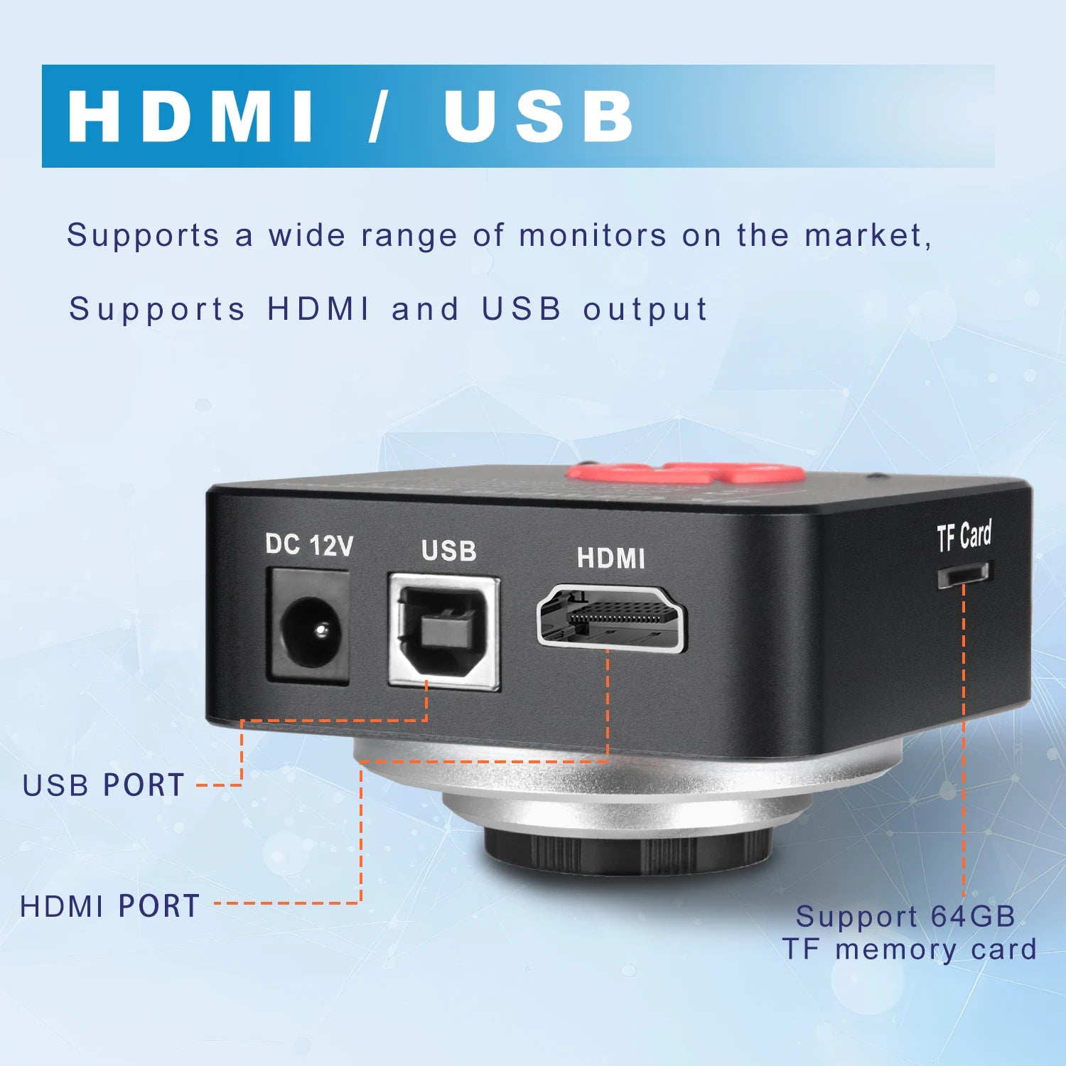 Microscope With 360° Adjustable Arm, 4K 48MP HDMI TYPE-C  0-150X Magnification