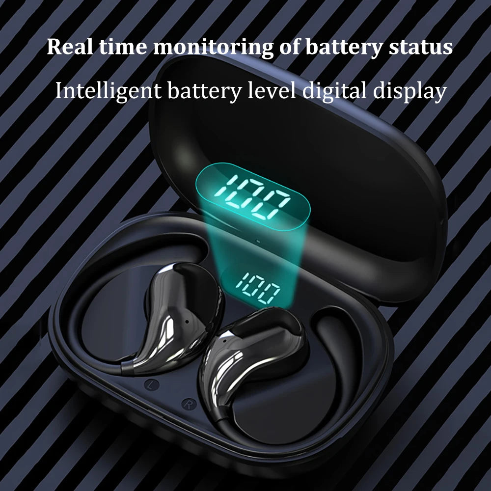 Bluetooth 5.4 Wireless Ear Hook Earbuds with LED Display with Touch Control