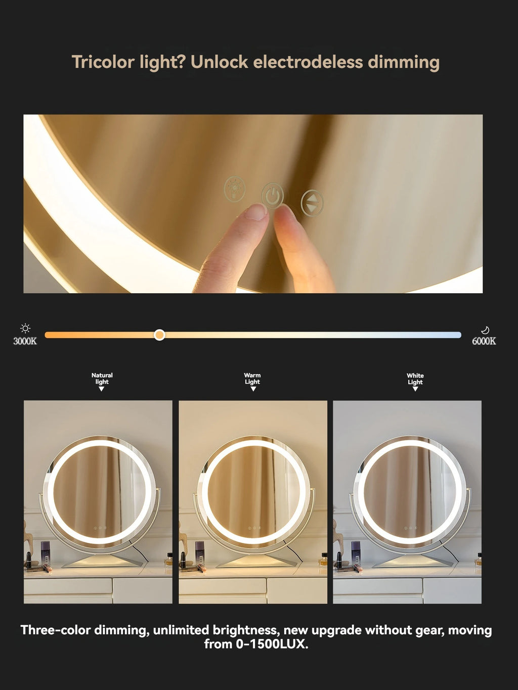 Smart LED Circle Makeup Mirror with Touch Control Lighting