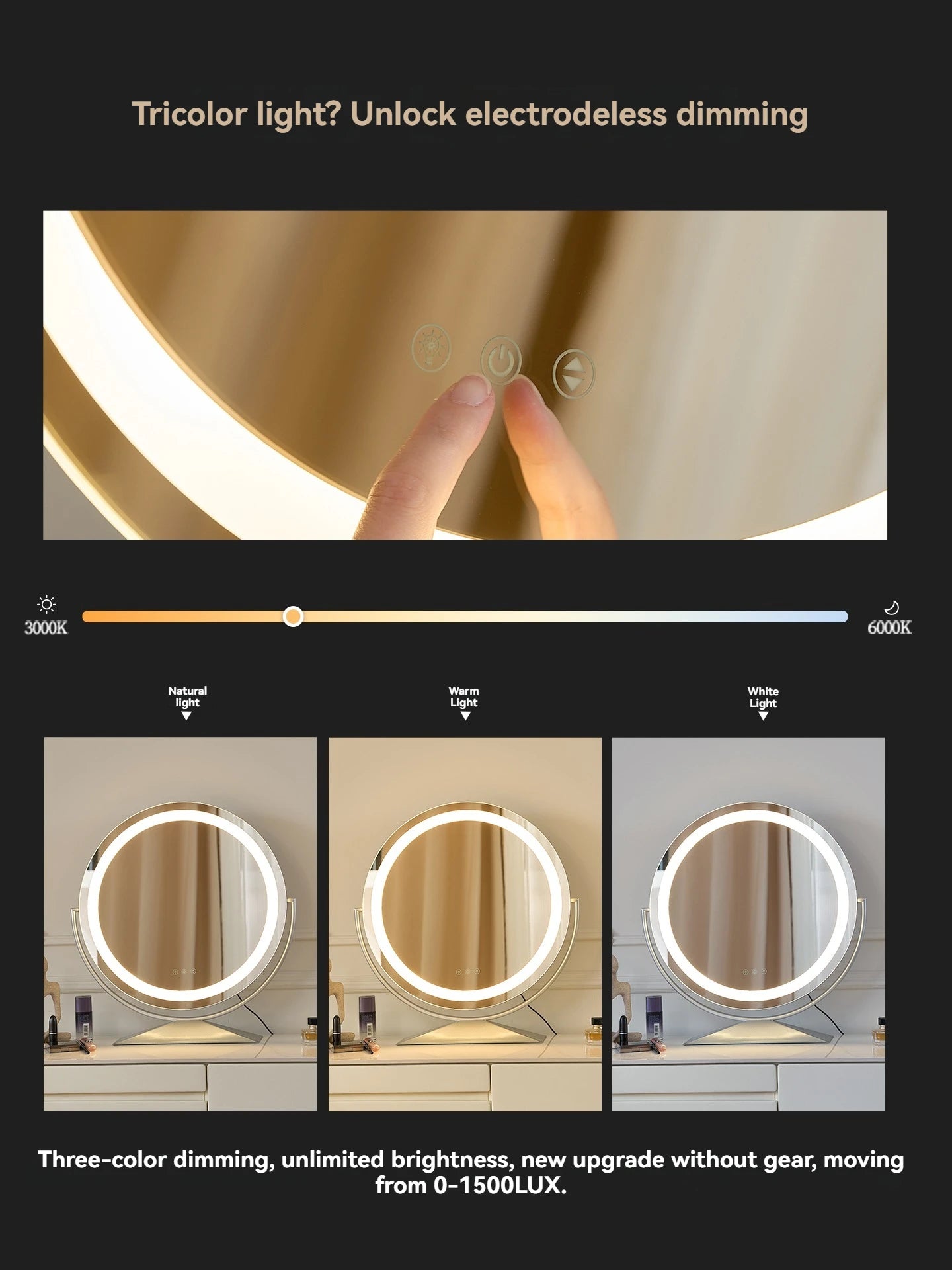 Smart LED Circle Makeup Mirror with Touch Control Lighting