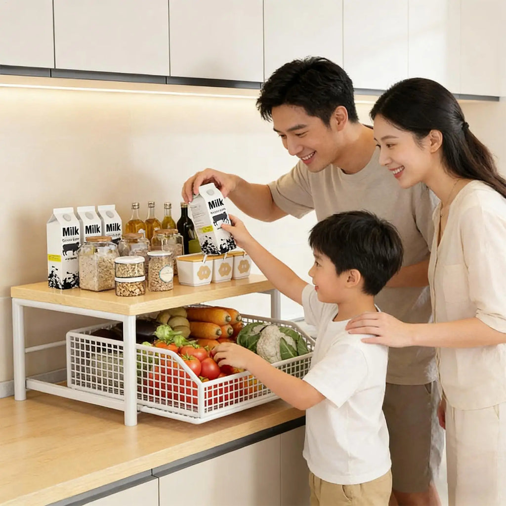 Kitchen Storage Rack Standing Shelf with Drawer for Fruits Vegetables Microwave Oven Pots Dishes Spices Organizer Home Apartment